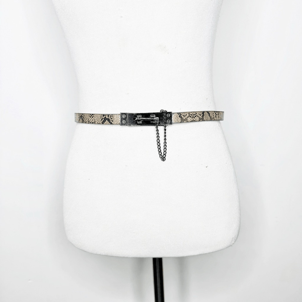 SERAPHINE snakeskin LEATHER skinny belt waist cinching womens S/M